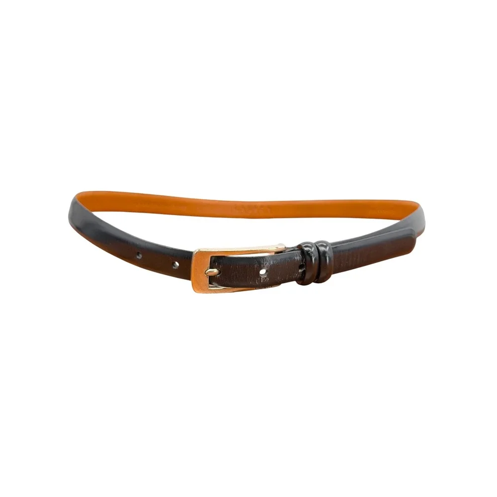 Lauren Ralph Lauren Logo Skinny Belt Women SZ M Black Italian Leather Office